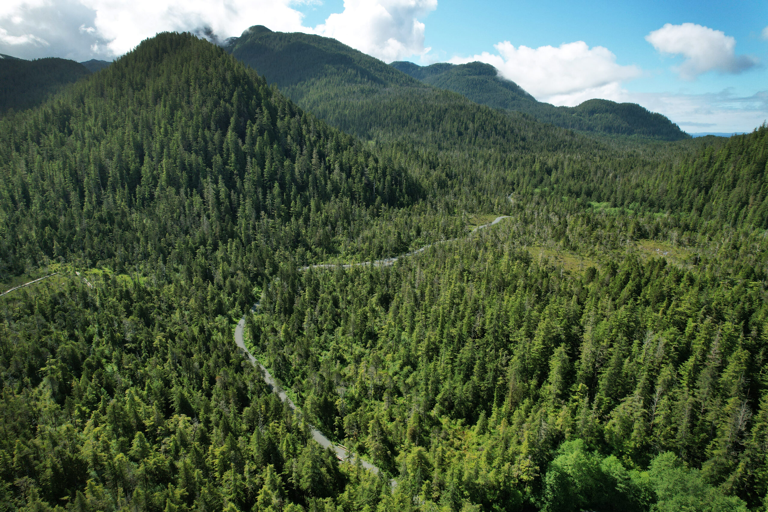 A view of the Sitka Cross Trail via drone.