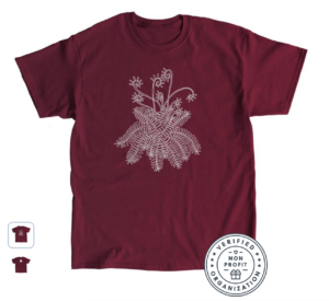 Marroon Color T-Shirt with large White Fern Design on front